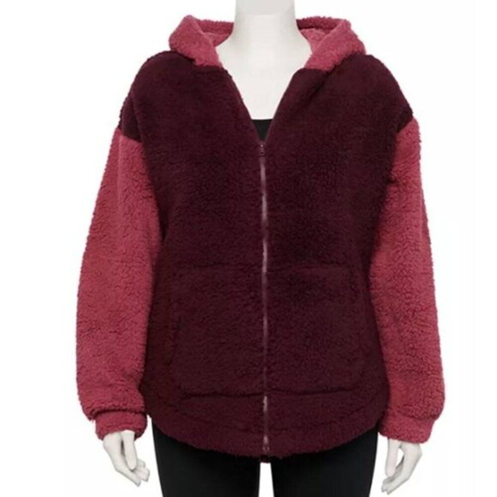 Women's Plus Size Super Soft Full‎ Zip Sherpa Hoodie Jacket